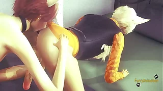 Furry Yaoi - 2 Foxes Annalingus & Fucked with creampie in his ass - Yiff animation Manga anime Gay
